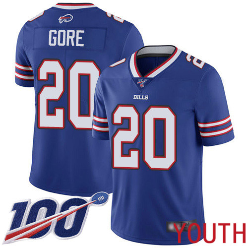 Youth Buffalo Bills #20 Frank Gore Royal Blue Team Color Vapor Untouchable Limited Player 100th Season NFL Jersey->youth nfl jersey->Youth Jersey